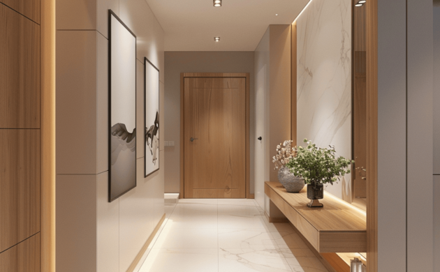 A sleek and inviting modern hallway with clean lines and a minimalist aesthetic3